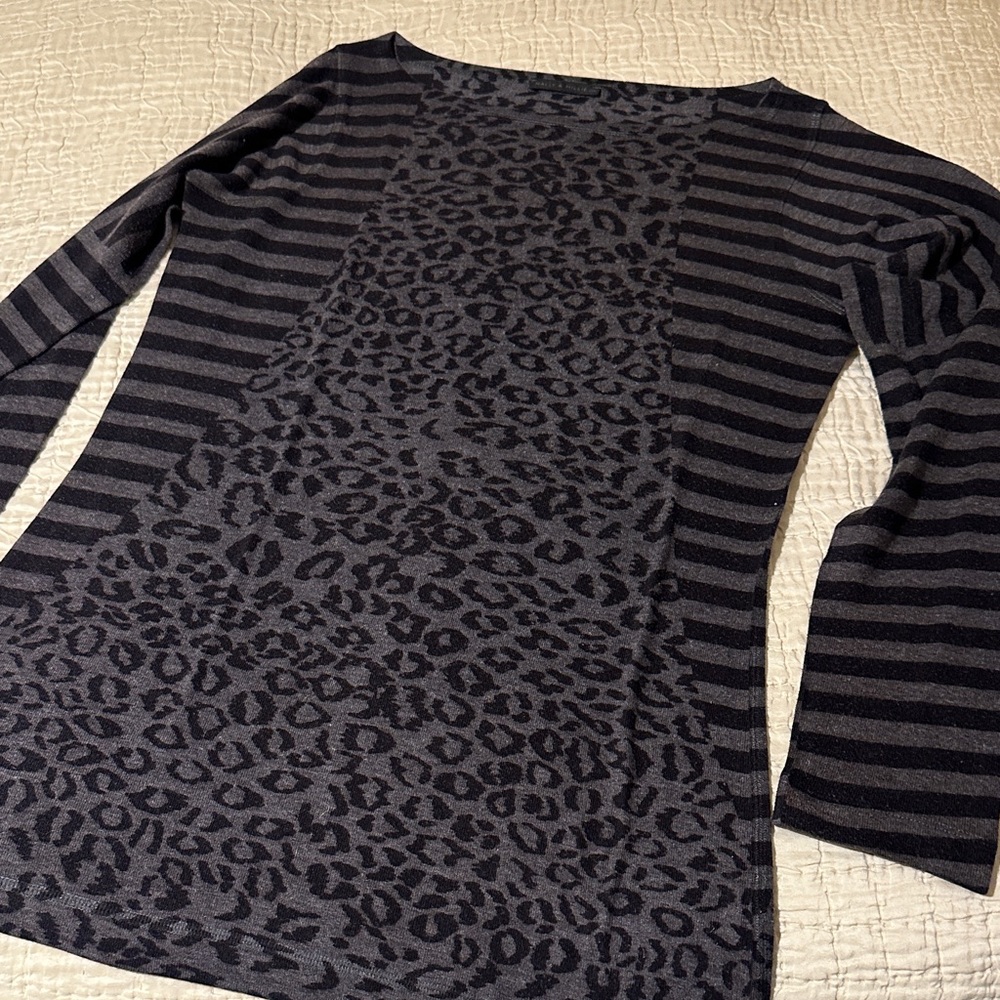 Nally & Millie Black Leopard and Stripe Top